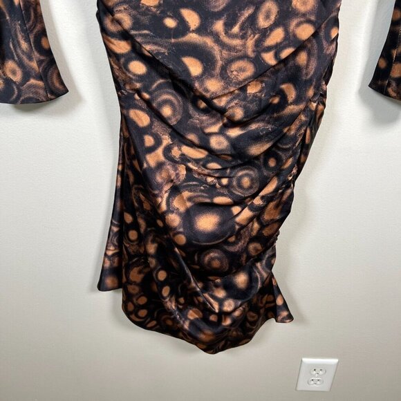 Douglas Hannant Silk Dress Size 8 Brown Black Party Cocktail Event Draped Back - Picture 10 of 12